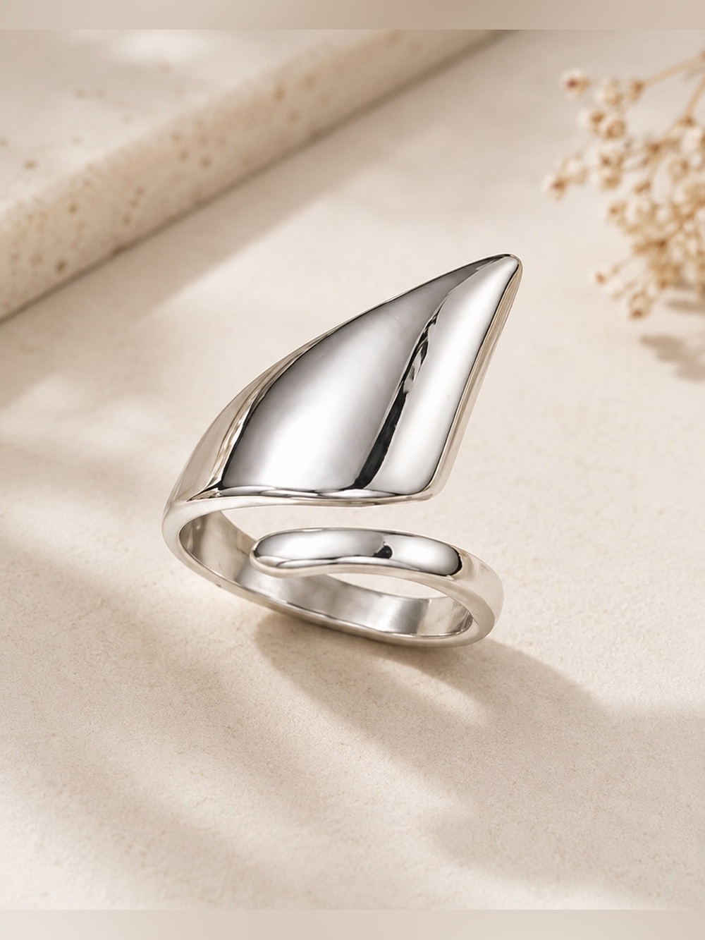 Sleek Silver Open Wrap Statement Ring